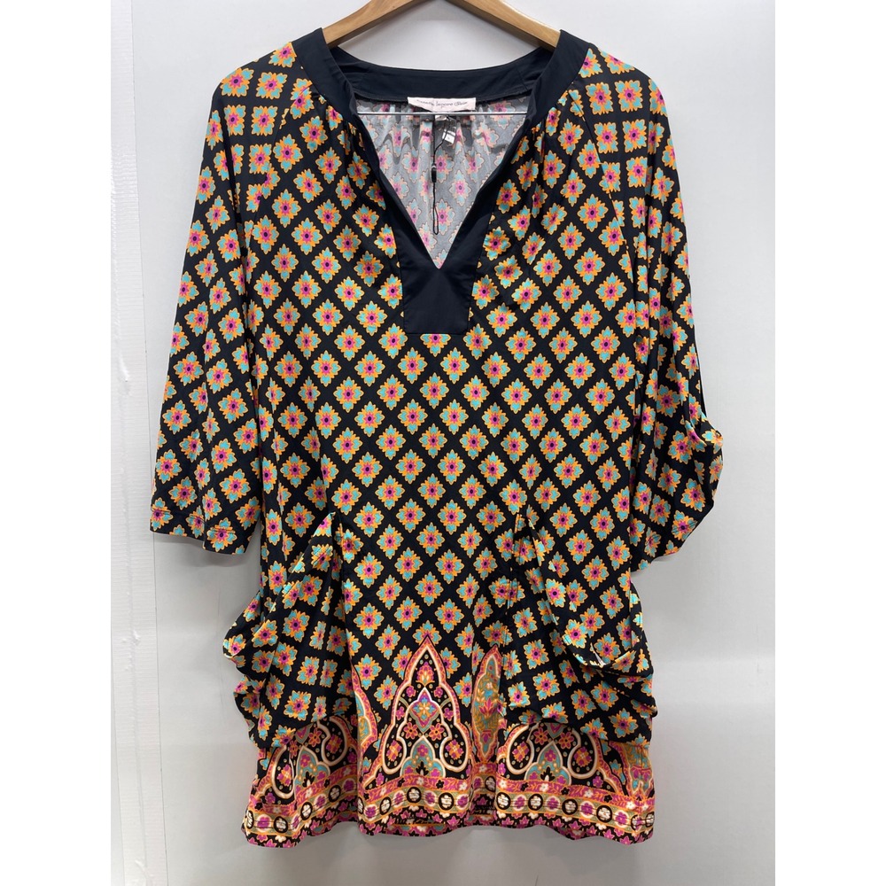Nanette Lepore Swim Womens Floral Geometric V-Neck Tunic Cover-Up Black Small